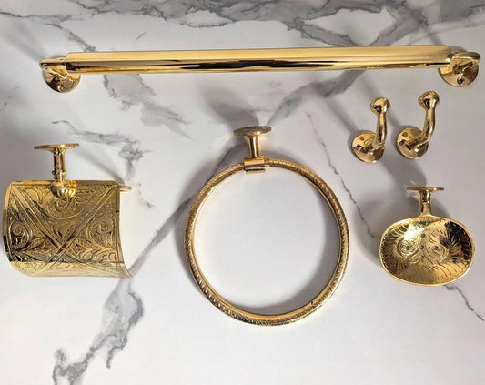 Pure copper bathroom accessories set - Classic Brass Robe Hook, Elegant Brass Towel Bar, Brass Paper Holder, Brass Towel Ring, Soap Dish