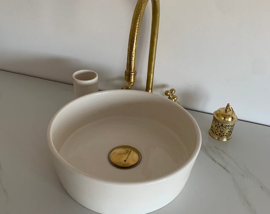 Modern natural beige bathroom sink - Moroccan design vessel sink, traditional craftsmanship - Handmade wash basin, ideal for bathroom decor.